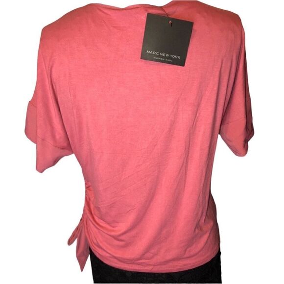 MARC NEW YORK NWT Pink Short Sleeves Blouse Crew Neck Bottom Side Tie Size: S - Picture 3 of 4